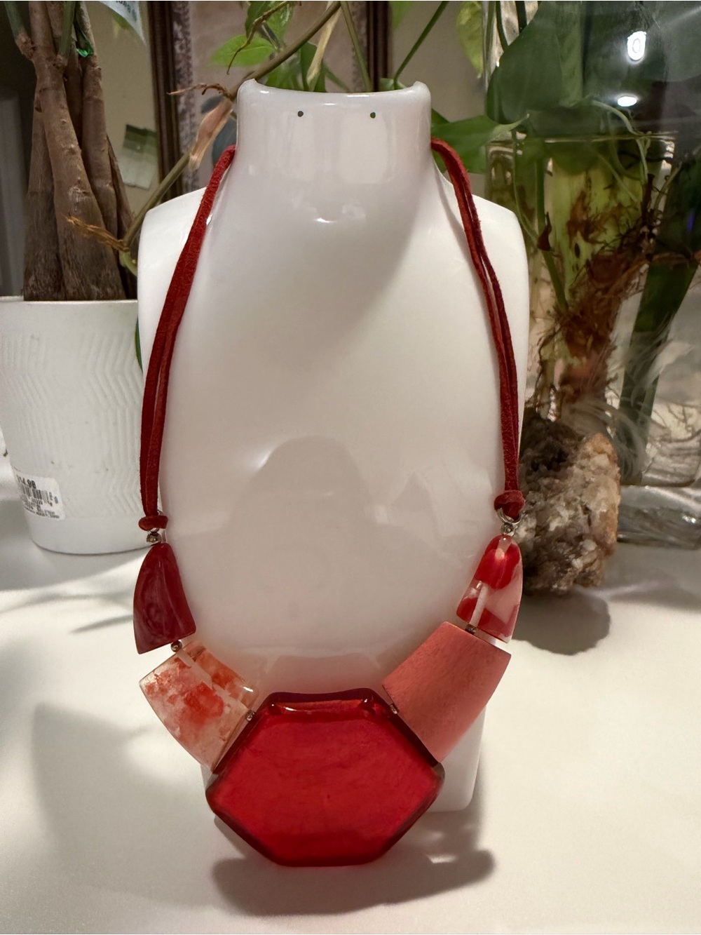 Fashion Statement Red Resin Necklace hand crafted